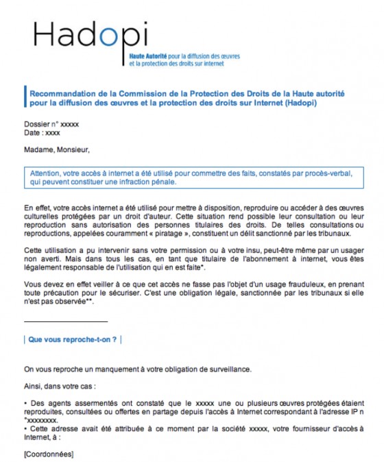 Hadopi : voici LE mail qui fait peur