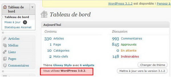 Connaître sa version de Worpress