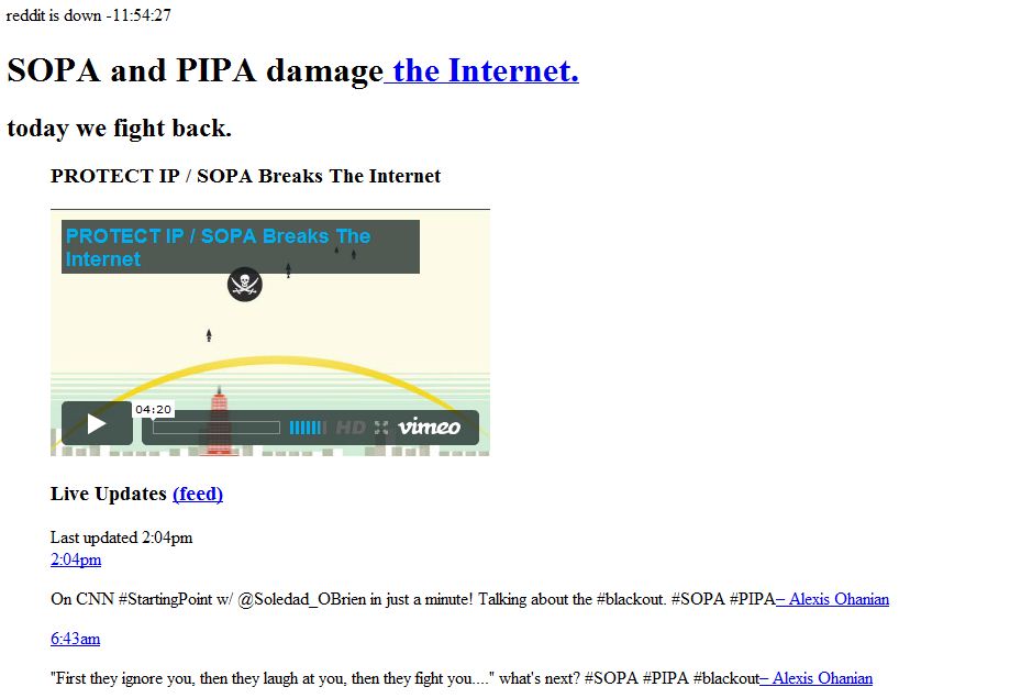 Les homepages US pendant le blackout contre SOPA